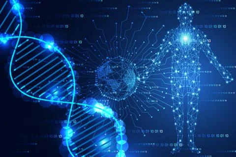 Abstract technology science concept modern world blue light and DNA human Stock Illustration