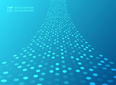 Abstract technology style dots neon pattern curve perspective on blue backgro Stock Illustration