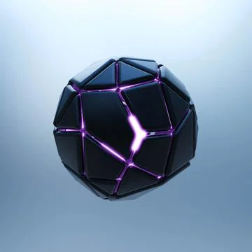 Abstract technology surface dark geometric violet glowing object on blue Stock Illustration