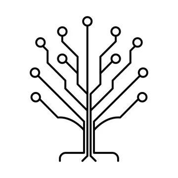 Abstract Technology Tree Circuit Board Line Art Icon Stock Illustration