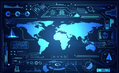 Abstract technology ui futuristic map hud interface hologram elements of digi Illustration