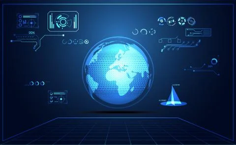 Abstract technology ui futuristic map hud interface hologram elements of digi Illustration