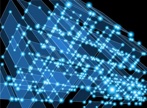 Abstract technology vector background - cubes with glowing grid Stock Illustration