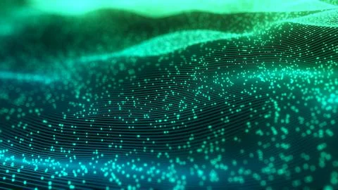 Abstract technology wave of particles. Big data visualization. Dark background 스톡 일러스트