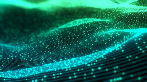 Abstract technology wave of particles. Big data visualization. Dark background Stock Illustration