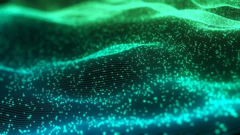 Abstract technology wave of particles. Big data visualization. Dark background Stockillustratie