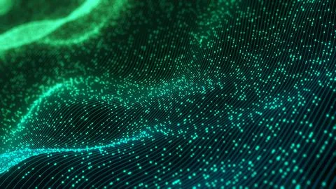 Abstract technology wave of particles. Big data visualization. Dark background Stockillustratie