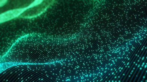 Abstract technology wave of particles. Big data visualization. Dark background 스톡 일러스트