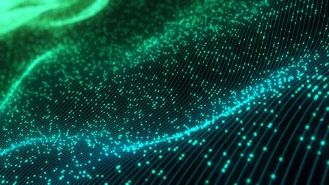 Abstract technology wave of particles. Big data visualization. Dark background Stockillustratie