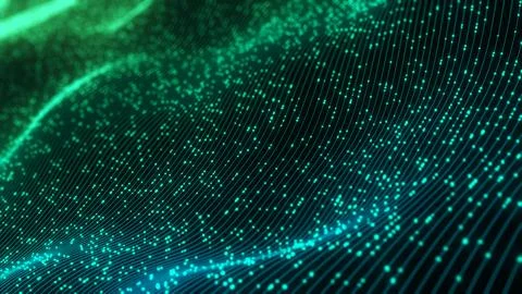 Abstract technology wave of particles. Big data visualization. Dark background Stock Illustration