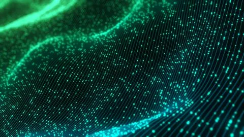 Abstract technology wave of particles. Big data visualization. Dark background 스톡 일러스트