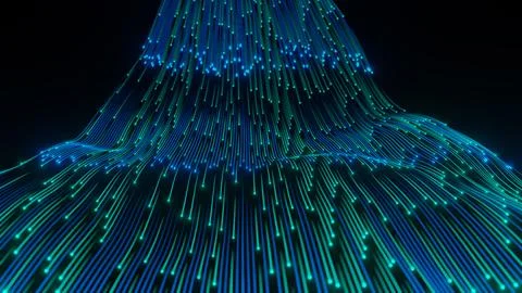 Abstract technology wave of particles. Big data visualization. Dark background Stock Photos
