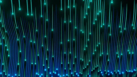 Abstract technology wave of particles. Big data visualization. Dark background Stock Photos