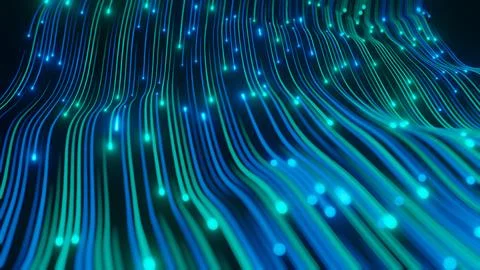 Abstract technology wave of particles. Big data visualization. Dark background Stock Photos