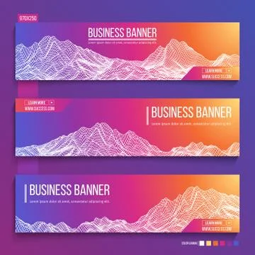 Abstract technology web banner. Background 3d grid. Ai tech wire network Stock Illustration