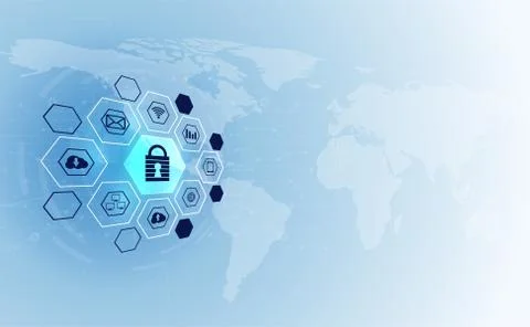 Abstract technology world cyber security privacy icon information network con イラスト素材
