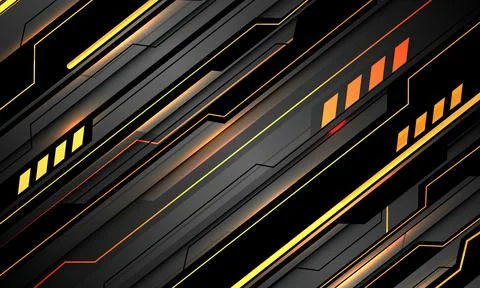 Abstract technology yellow light black circuit cyber futuristic grey metallic Stock Illustration