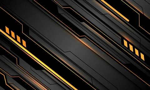 Abstract technology yellow light black circuit cyber futuristic grey metallic Stock Illustration