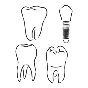Abstract teeth set sketch vector illustration, tooth, vector sketch illustrat Stock Illustration