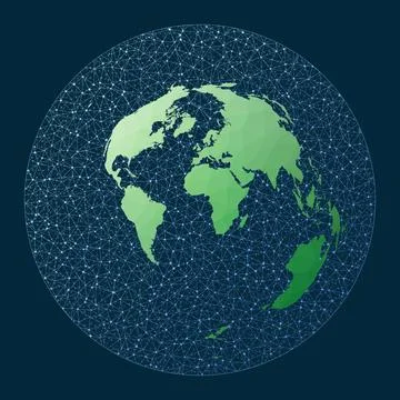 Abstract telecommunication world map. Azimuthal Equidistant projection. Gre.. Stock Illustration