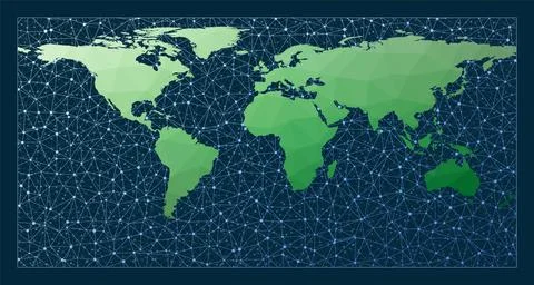 Abstract telecommunication world map. Equirectangular projection. Green low.. Ilustración de archivo