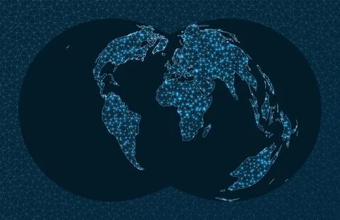 Abstract telecommunication world map. Rectangular Polyconic projection. Wor.. Stock Illustration
