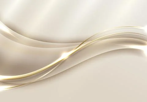 Abstract template 3D elegant golden wave shape with shiny gold line sparkling Stock Illustration