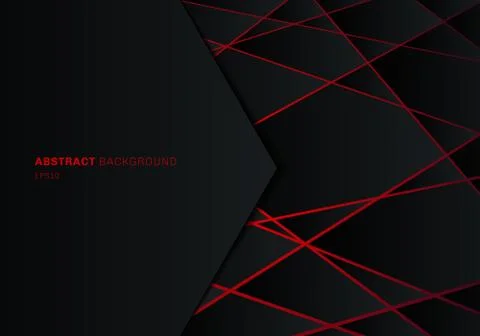 Abstract template black geometric polygon on red laser light neon futuristic Stock Illustration