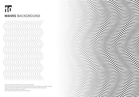 Abstract template black wavy stripes curved ripple lines texture on white bac Illustrazione stock