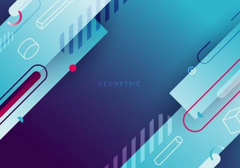 Abstract template blue stripes diagonal with 3D geometric elements decoration Stock Illustration