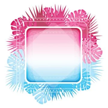 Abstract template with colorful gradient and tropical leaves. Stock Illustration