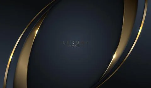 Abstract template elegant 3D blue and gold curve with lighting on dark blue b Stock Illustration