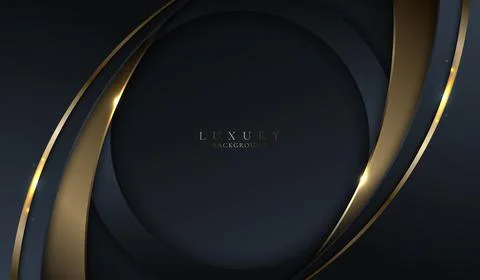 Abstract template elegant 3D blue and gold curve with lighting on dark blue b Stock Illustration