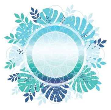 Abstract template with gradient backgrounds and tropical leaves. Stock Illustration