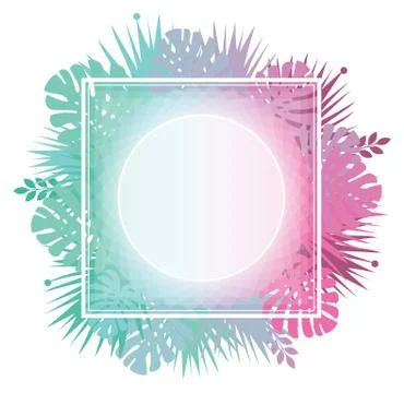 Abstract template with gradient backgrounds and tropical leaves. Stock Illustration