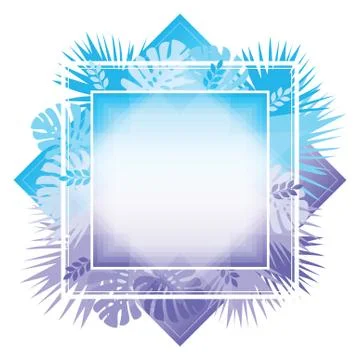 Abstract template with gradient backgrounds and tropical leaves. Stock Illustration