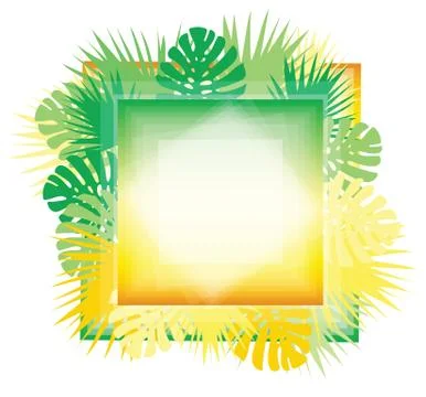 Abstract template with gradient backgrounds and tropical leaves. Stock Illustration