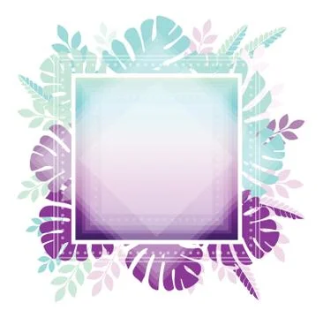 Abstract template with gradient backgrounds and tropical leaves. Stock Illustration