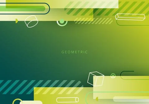 Abstract template green stripes with 3D geometric elements decoration on gree Stock Illustration