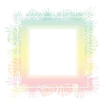 Abstract template with pastel gradient and tropical leaves. Trendy square ban Stock Illustration