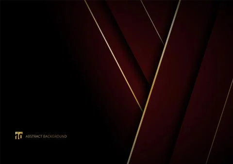 Abstract template red geometric diagonal with golden border on black backgrou Stock Illustration