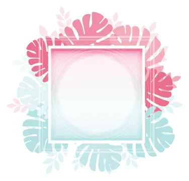 Abstract template with tender gradient and tropical leaves. Stock Illustration