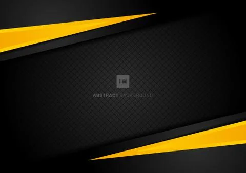 Abstract template yellow geometric triangles contrast black background. Stock Illustration