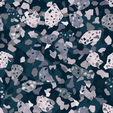 Abstract terrazzo seamless pattern design. Natural stone, Illustrazione stock