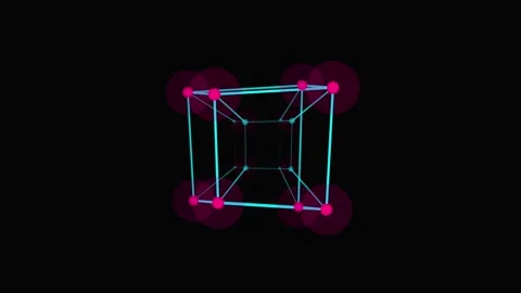 Abstract Tesseract Animation Rotating on Black Background for Technology 库存影片 333428582
