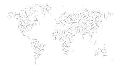 Abstract text illustration of world map consisting of the word covid-19 Stock Illustration