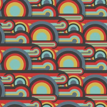 Abstract textile seamless pattern of colorful circles and lines Stock Illustration