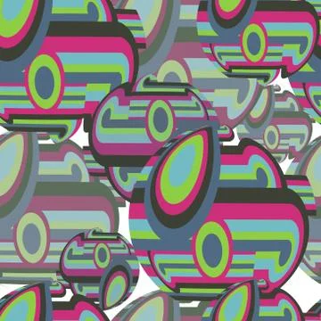 Abstract textile seamless pattern of colorful circles and sphere Stock Illustration