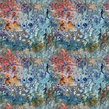 Abstract textural liquid fluid seamless pattern in orange red blue colors Stock Illustration