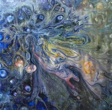 Abstract textural space liquid fluid background in orange red blue turquoise Illustrazione stock